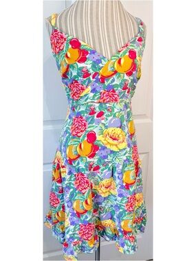 Vintage 80s Handmade Summer Fruit Tiered Mini Dress Medium